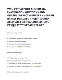 WGU C957 APPLIED ALGEBRA OA EXAMINATION QUESTIONS AND REVISED CORRECT ANSWERS >> GRAPH