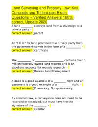 Land Surveying and Property Law: Key Concepts and Techniques Exam Questions + Verified Ans