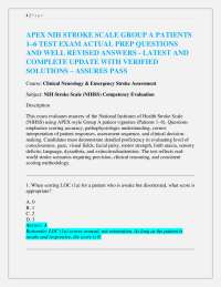 APEX NIH Stroke Scale Group A Patients 1-6 Test Exam Prep with Verified Answers 2026/2027