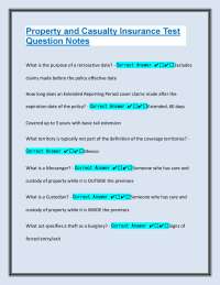 Property and Casualty Insurance Test Question Notes With Comprehensive Answers