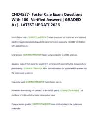 CHD4537- Foster Care Exam Questions With 100- Verified Answers|| GRADED A+|| LATEST UPDA