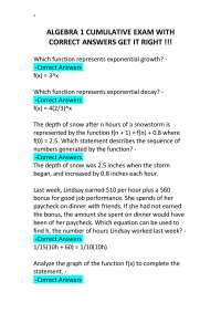 ALGEBRA 1 CUMULATIVE EXAM WITH CORRECT ANSWERS