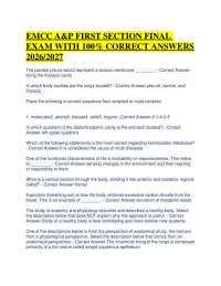 EMCC A&P FIRST SECTION FINAL EXAM WITH 100% CORRECT ANSWERS 2026/2027