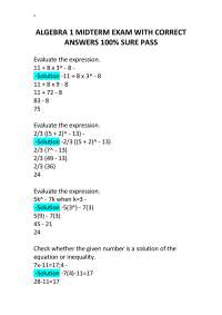 ALGEBRA 1 MIDTERM EXAM WITH CORRECT ANSWERS