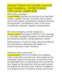 Georgia Property and Casualty Insurance Exam Questions + Verified Answers 100% correct, Up