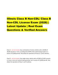 Illinois Class B Non-CDL/ Class B Non-CDL License Exam (2026) | Latest Update | Real Exam