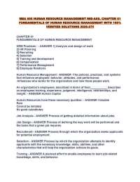 MBA 605 HUMAN RESOURCE MANAGEMENT MID-ASS. CHAPTER 01