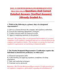 20-FL-X CERTIFIED DESIGNATED REPRESENTATIVE PRACTICE EXAM Questions And Correct Answers