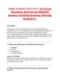 Intuit Academy Tax Level 1 Test Exam Questions And Correct Detailed Answers (Verified