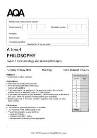 2025 AQA A-Level Philosophy Paper 1 Epistemology & Moral Philosophy Verified Exam+Mark Sch
