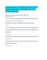 Dental Assisting- ICE COMPLETE EXAM LATEST VERSION 2026-2027 QUESTIONS AND 100% Verified A