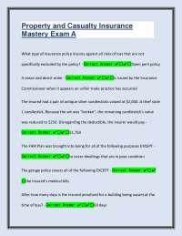 Property and Casualty Insurance Mastery Exam Questions with Clear Solutions | A+ Rated