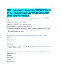 CLEP - Introductory Sociology COMPLETE EXAM LATEST VERSION 2026-2027 QUESTIONS AND 100% Ve