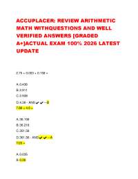 ACCUPLACER: REVIEW ARITHMETIC MATH WITHQUESTIONS AND WELL VERIFIED ANSWERS [GRADED A+]ACTU