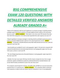 BSG Comprehensive Exam 120 Questions with Verified Answers – Business Strategy Game Prep