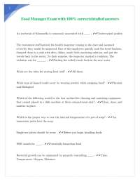 Food Manager Exam with 100% correct detailed answers