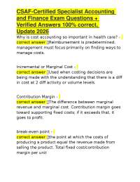 CSAF-Certified Specialist Accounting and Finance Exam Questions + Verified Answers 100% co