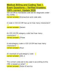 Medical Billing and Coding Test 1 Exam Questions + Verified Answers 100% correct, Update 2