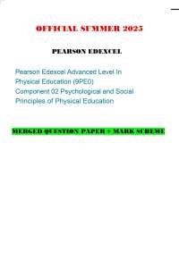 OFFICIAL SUMMER 2025 PEARSON EDEXCEL Pearson Edexcel Advanced Level In Physical Education