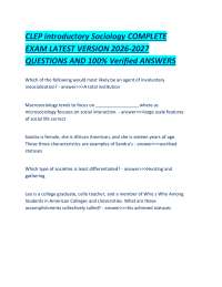 CLEP introductory Sociology COMPLETE EXAM LATEST VERSION 2026-2027 QUESTIONS AND 100% Veri