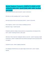 Dental Hygiene Prometric COMPLETE EXAM LATEST VERSION 2026-2027 QUESTIONS AND 100% Verifie