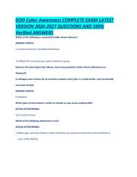 DOD Cyber Awareness COMPLETE EXAM LATEST VERSION 2026-2027 QUESTIONS AND 100% Verified ANS