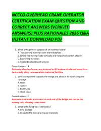 NCCCO OVERHEAD CRANE OPERATOR CERTIFICATION EXAM QUESTION AND CORRECT ANSWERS