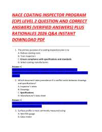 NACE COATING INSPECTOR PROGRAM (CIP) LEVEL 2 QUESTION AND CORRECT ANSWERS