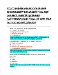 NCCCO DIGGER DERRICK OPERATOR CERTIFICATION EXAM QUESTION AND CORRECT ANSWERS