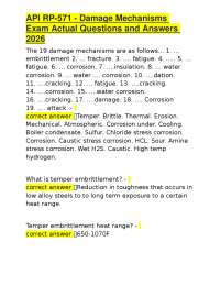 API RP-571 - Damage Mechanisms Exam Actual Questions and Answers 2026
