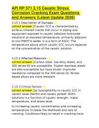 API RP 571 3.15 Caustic Stress Corrosion Cracking Exam Questions and Answers (Latest Updat
