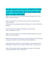 Florida Aquatic Pest Control COMPLETE EXAM LATEST VERSION 2026-2027 QUESTIONS AND 100% Ver