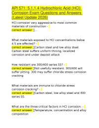 API 571: 5.1.1.4 Hydrochloric Acid (HCl) Corrosion Exam Questions and Answers (Latest Upda