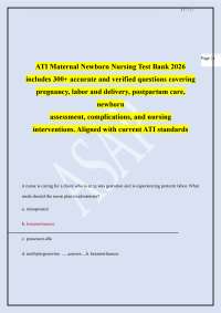 ATI Maternal Newborn Nursing Test Bank 2026 includes 300+ accurate and verified questions