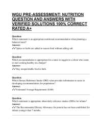 WGU PRE-ASSESSMENT: NUTRITION QUESTION AND ANSWERS WITH VERIFIED SOLUTIONS 100% CORRECT