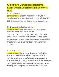 API RP 571 Damage Mechanisms Exam Actual Questions and Answers 2026