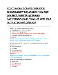 NCCCO MOBILE CRANE OPERATOR CERTIFICATION EXAM QUESTION AND CORRECT ANSWERS