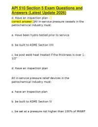 API 510 Section 5 Exam Questions and Answers (Latest Update 2026)