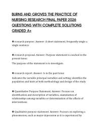 BURNS AND GROVES THE PRACTICE OF NURSING RESEARCH FINAL PAPER 2026 QUESTIONS WITH COMPLETE