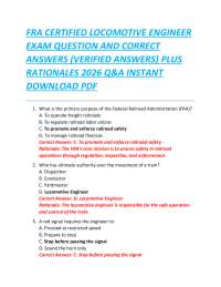 FRA CERTIFIED LOCOMOTIVE ENGINEER EXAM QUESTION AND CORRECT ANSWERS (VERIFIED ANSWERS)