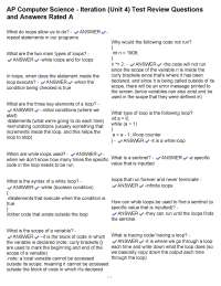 AP Computer Science - Iteration (Unit 4) Test Review