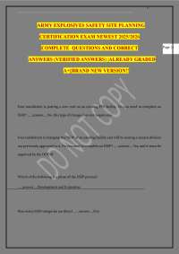 ARMY EXPLOSIVES SAFETY SITE PLANNING CERTIFICATION EXAM NEWEST 2025/2026 COMPLETE QUEST