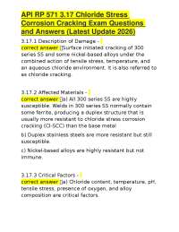 API RP 571 3.17 Chloride Stress Corrosion Cracking Exam Questions and Answers (Latest Upda