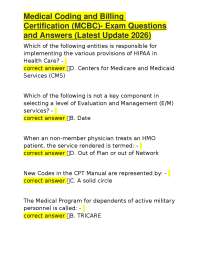 Medical Coding and Billing Certification (MCBC)- Exam Questions and Answers (Latest Update