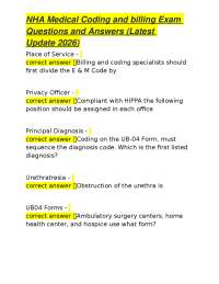 NHA Medical Coding and billing Exam Questions and Answers (Latest Update 2026)