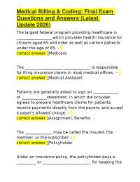 Medical Billing & Coding: Final Exam Questions and Answers (Latest Update 2026)