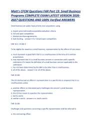 Matt's CFCM Questions FAR Part 19. Small Business Programs COMPLETE EXAM LATEST VERSION 20