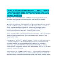 Florida Public Health Pest Control COMPLETE EXAM LATEST VERSION 2026-2027 QUESTIONS AND 10