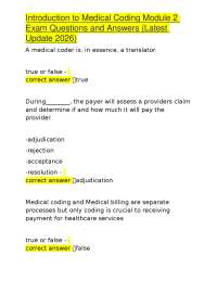 Introduction to Medical Coding Module 2 Exam Questions and Answers (Latest Update 2026)