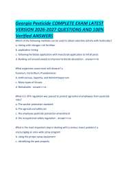 Georgia Pesticide COMPLETE EXAM LATEST VERSION 2026-2027 QUESTIONS AND 100% Verified ANSWE